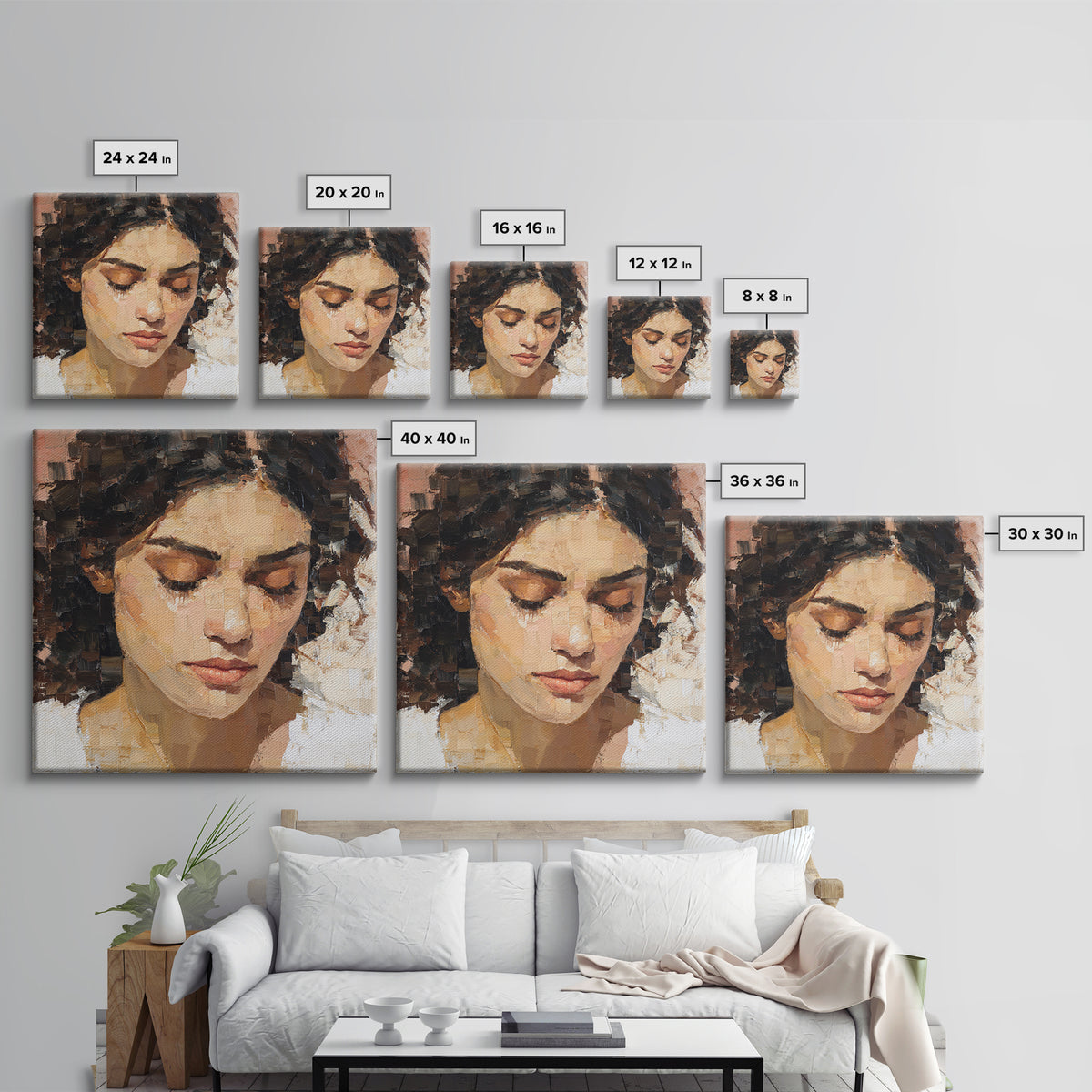 Expressive Portrait with Dramatic Light and Textured Canvas Print, Art, Printable Art, Living Room Decor, Oil Painting, ART-1x1-76
