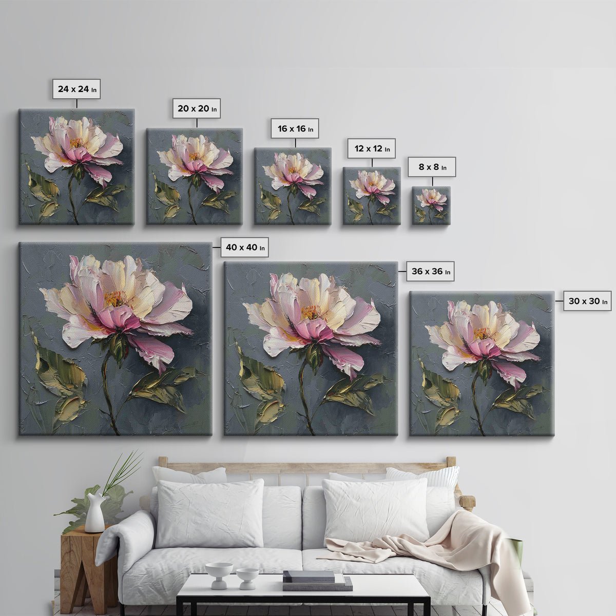 Romantic Floral Oil Painting Framed Canvas Print, Art, Art Commission, Living Room Decor, Oil Painting, Black Art, ART-1x1-8