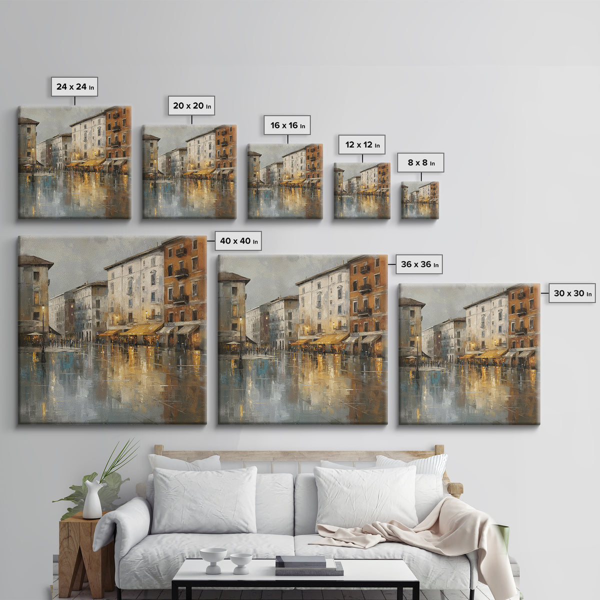 Moody City Scene Reflected Canvas Print, Art, Boho Wall Art, Living Room Decor, Oil Painting, Textured Painting, ART-1x1-82