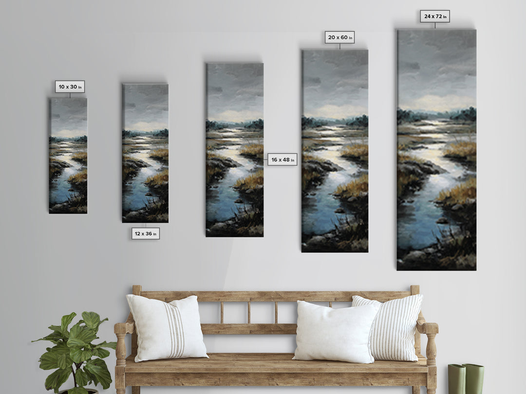 Classic Landscape with Winding River and Atmospheric Framed Canvas Print, Art, Fine Art Print, Living Room Decor, Fine Art, ART-1x3-15