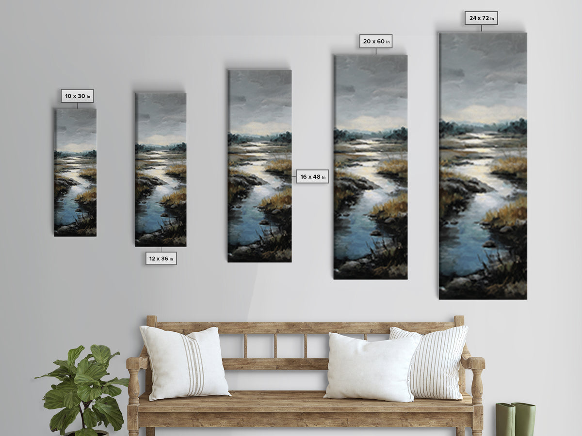 Classic Landscape with Winding River and Atmospheric Framed Canvas Print, Art, Fine Art Print, Living Room Decor, Fine Art, ART-1x3-15