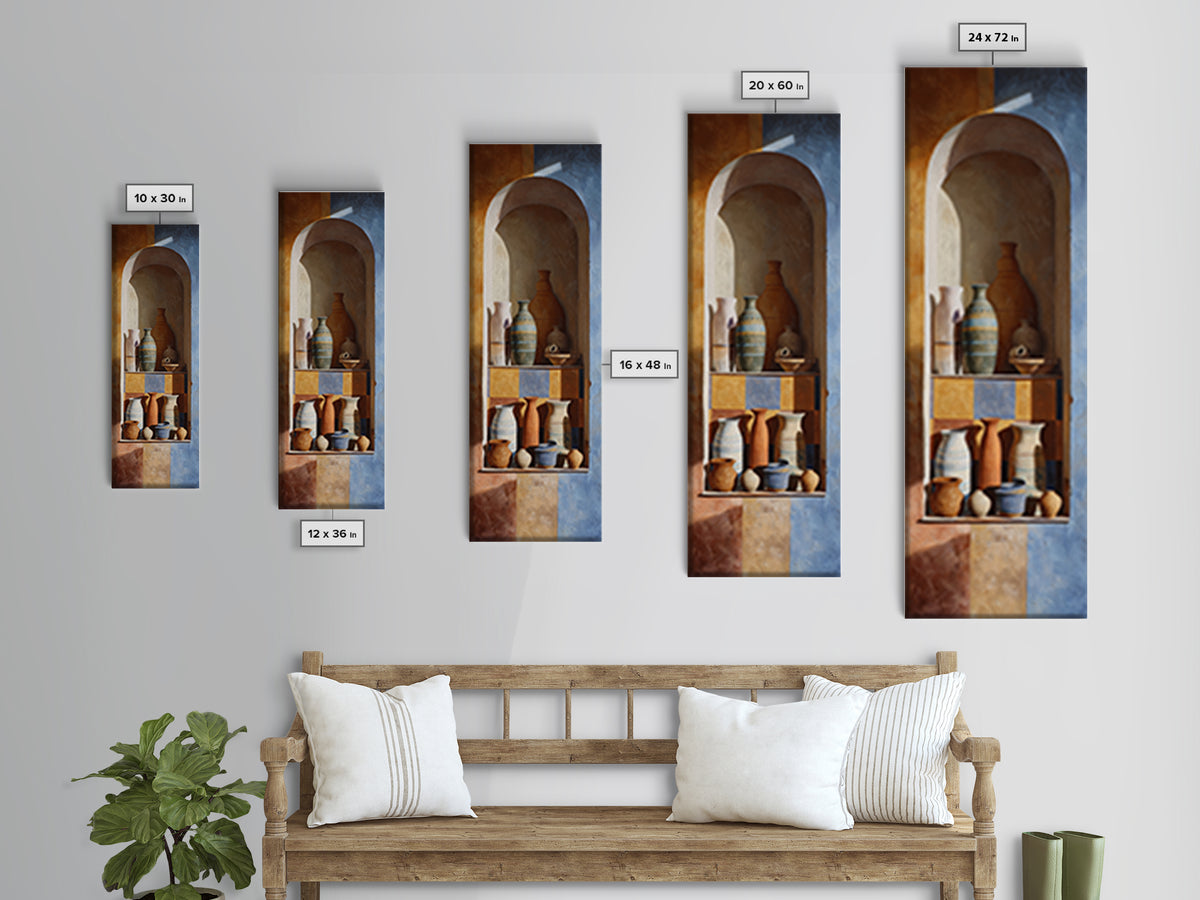 Architectural Archway in Warm Mediterranean Light Framed Canvas Print, Art, Black Art, Living Room Decor, Watercolor Art, ART-1x3-34