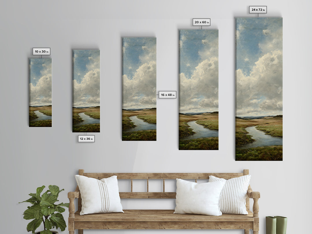 Classic Landscape with Winding River and Atmospheric Canvas Print, Art, Textured Painting, Living Room Decor, Oil Painting, ART-1x3-39
