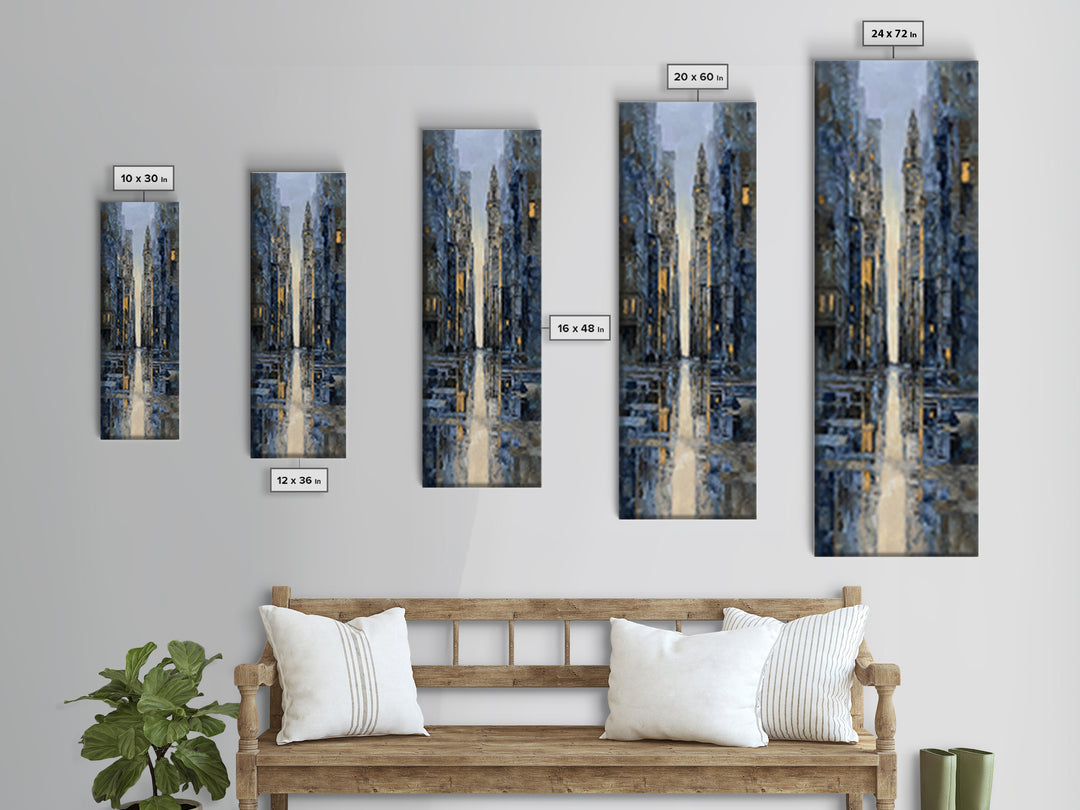Moody City Scene Reflected Framed Canvas Print, Art, Prints Wall Art, Living Room Decor, Fine Art, Fine Art Print, ART-1x3-46
