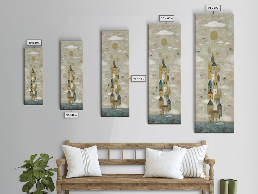Naive Folk Art Village Canvas Print, Art, Contemporary Art, Living Room Decor, Fine Art, Art Deco, Original Art, ART-1x3-56