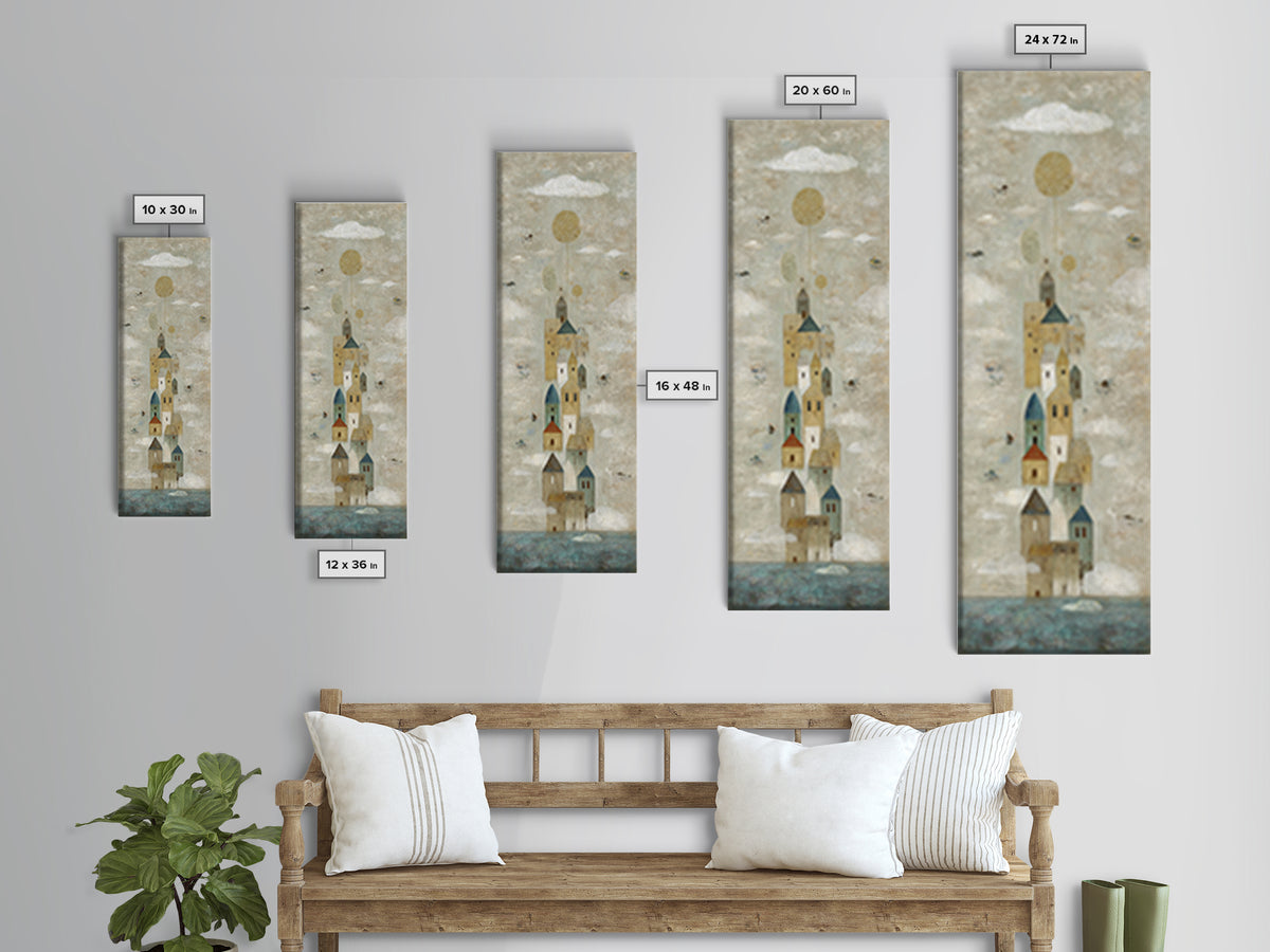 Naive Folk Art Village Canvas Print, Art, Contemporary Art, Living Room Decor, Fine Art, Art Deco, Original Art, ART-1x3-56