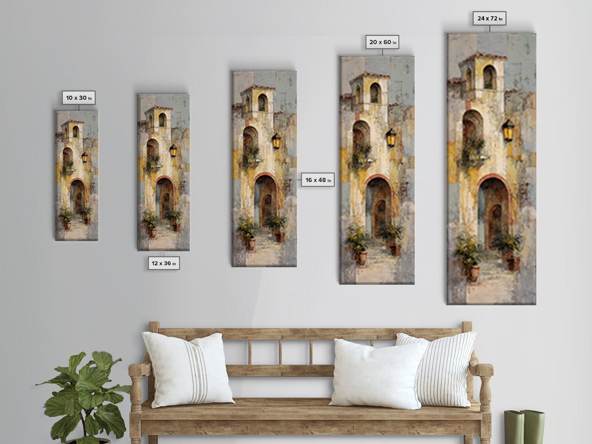 Architectural Archway in Warm Mediterranean Light Framed Canvas Print, Art, Black Art, Living Room Decor, Watercolor Art, ART-1x3-58
