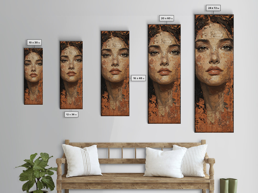 Expressive Portrait with Dramatic Light and Textured Framed Canvas Print, Art, Living Room Decor, Fine Art, Art Nouveau, ART-1x3-64