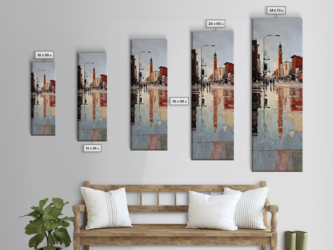 Moody City Scene Reflected Framed Canvas Print, Art, Prints Wall Art, Living Room Decor, Fine Art, Fine Art Print, ART-1x3-70