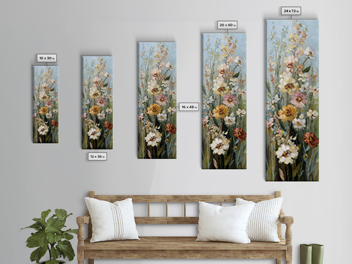 Painterly Meadow with Loose Impressionist Flowers Framed Canvas Print, Art, Large Wall Art, Living Room Decor, Oil Painting, ART-1x3-75