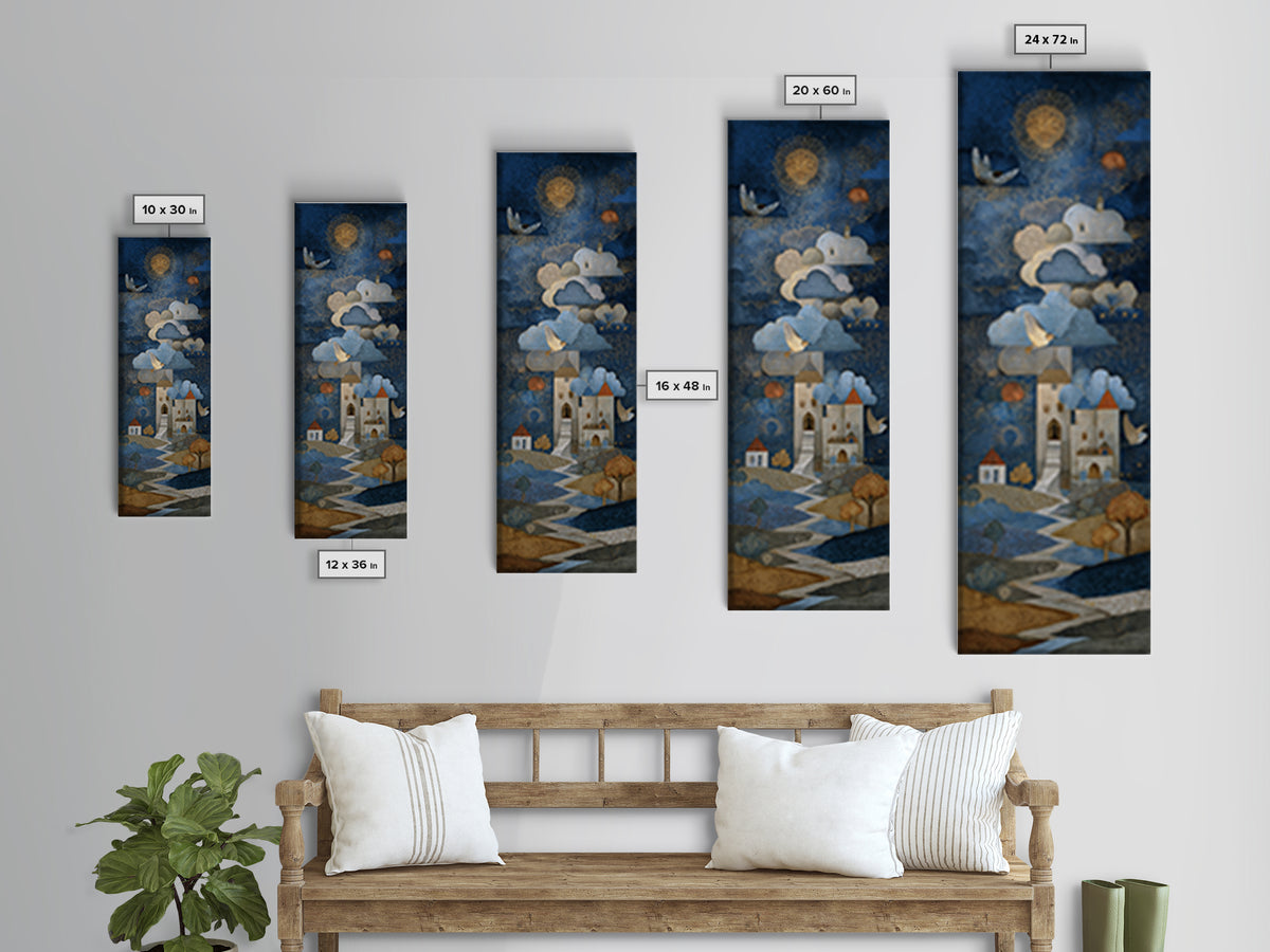 Naive Folk Art Village Framed Canvas Print, Art, Resin Art, Living Room Decor, Fine Art, Luxury Decor, Textured Painting, ART-1x3-8