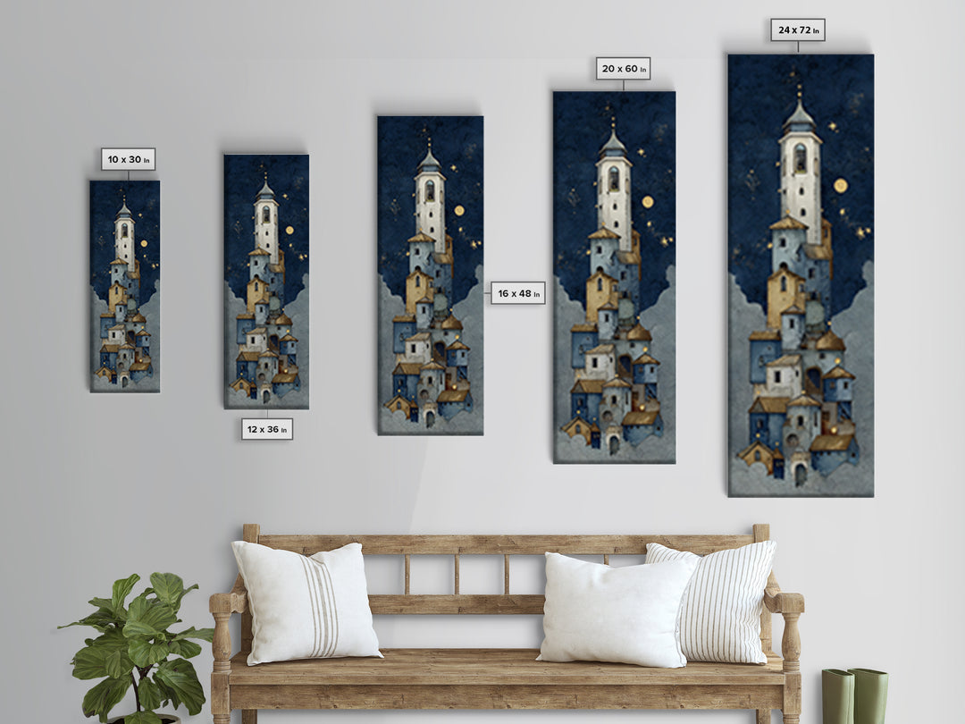 Naive Folk Art Village Framed Canvas Print, Art, Printable Wall Art, Living Room Decor, Fine Art, Canvas Art, ART-1x3-80