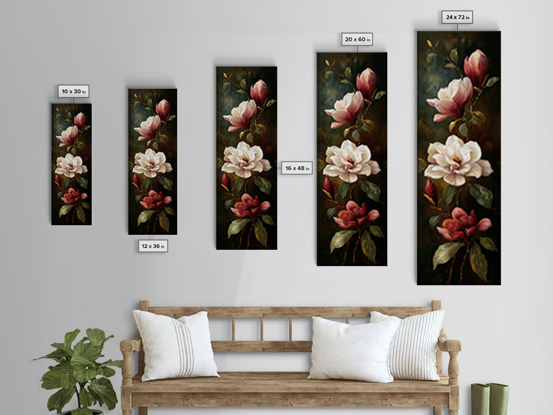 Romantic Floral Oil Painting Framed Canvas Print, Art, Art Commission, Living Room Decor, Fine Art, Black Art, ART-1x3-92