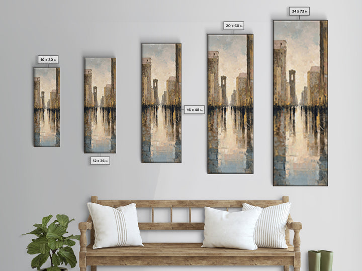 Moody City Scene Reflected Canvas Print, Art, Pink Wall Art, Living Room Decor, Fine Art, Textured Painting, ART-1x3-94