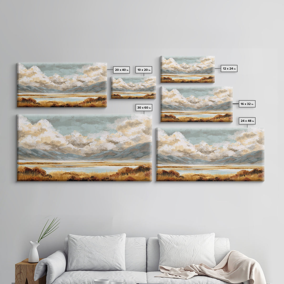 Quiet Mountain Scene Framed Canvas Print, Art, Statement Artwork, Living Room Decor, Fine Art, Digital Art, Printable Wall Art, ART-2x1-13