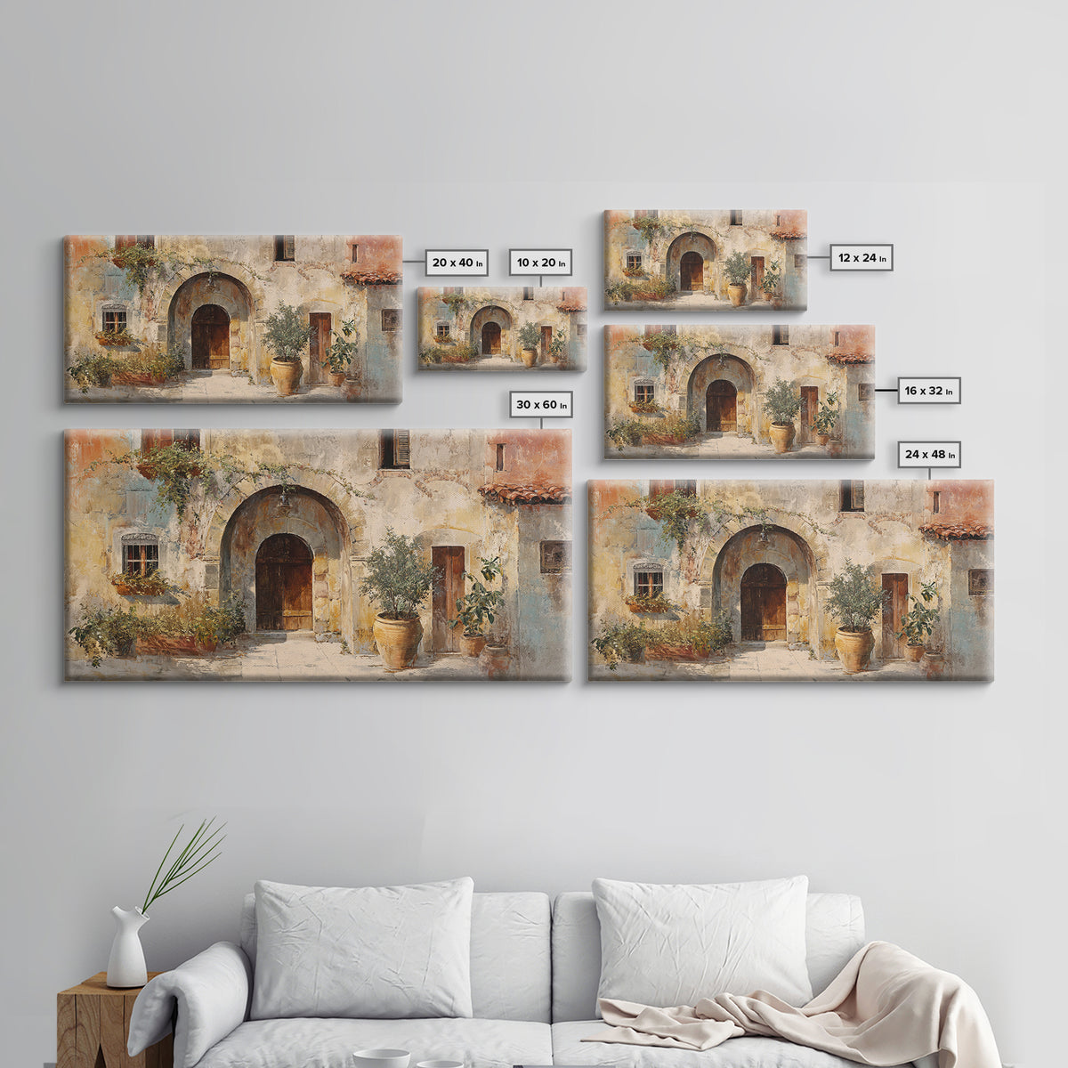 Architectural Archway in Warm Mediterranean Light Framed Canvas Print, Art, Home Decor, Living Room Decor, Fine Art, ART-2x1-18