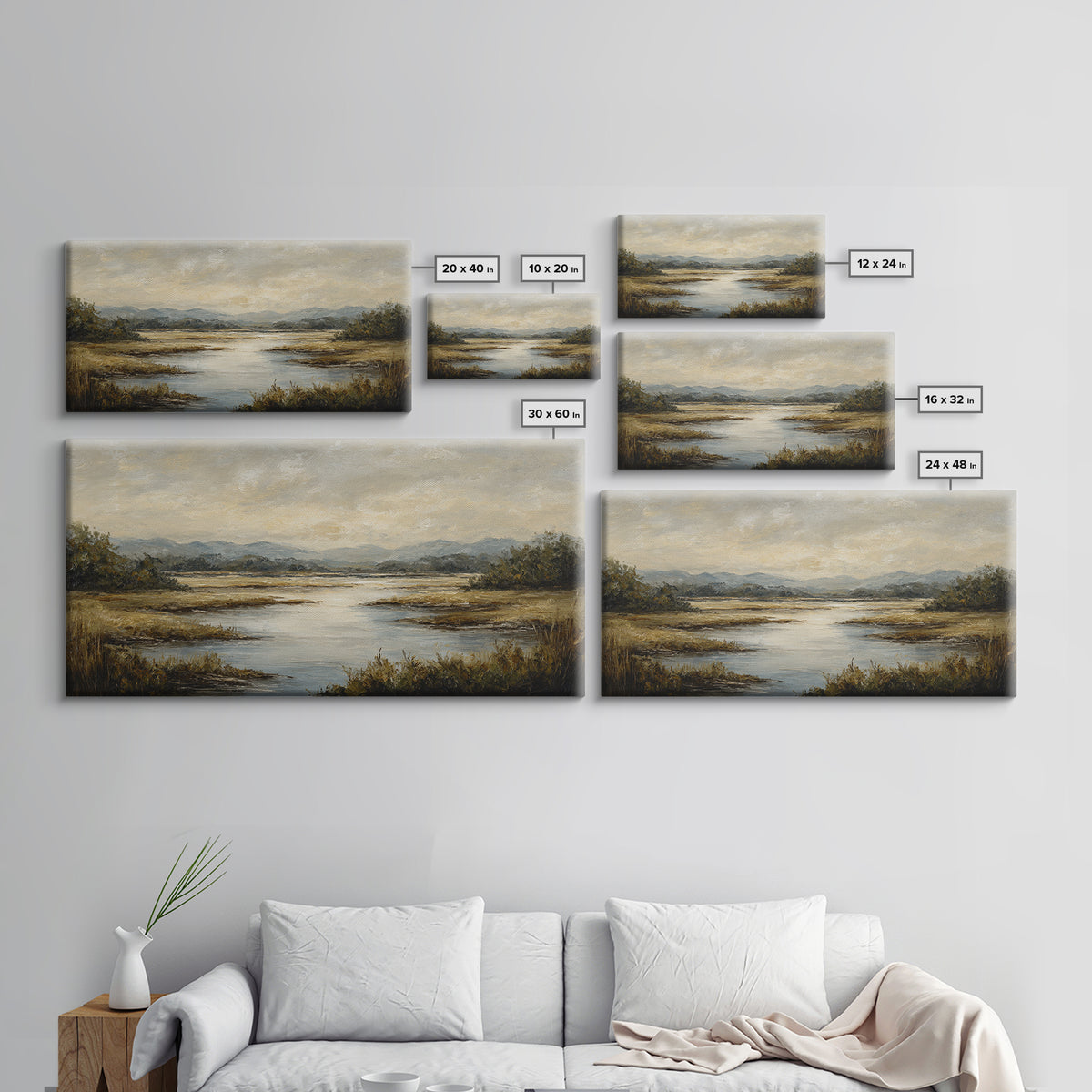 Classic Landscape with Winding River and Atmospheric Framed Canvas Print, Art, Art Print, Living Room Decor, Fine Art, ART-2x1-23