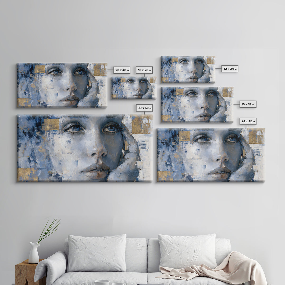 Expressive Portrait with Dramatic Light and Textured Framed Canvas Print, Art, Textured Painting, Living Room Decor, Fine Art, ART-2x1-24