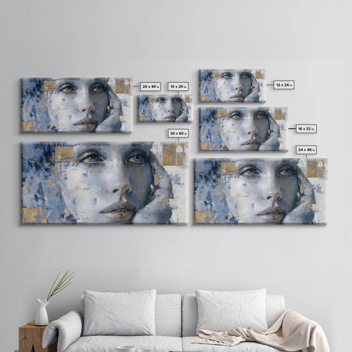 Expressive Portrait with Dramatic Light and Textured Framed Canvas Print, Art, Textured Painting, Living Room Decor, Fine Art, ART-2x1-24