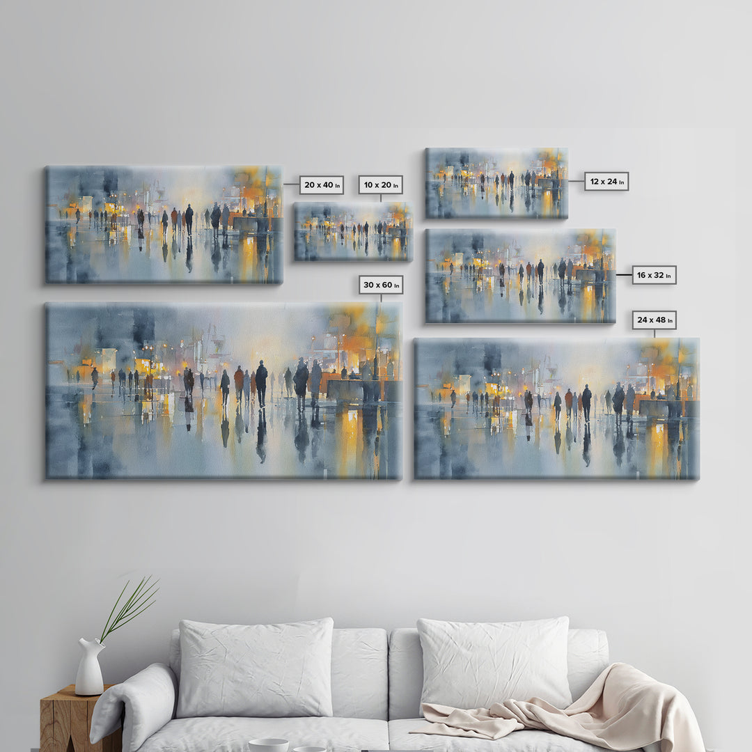 Moody City Scene Reflected Framed Canvas Print, Art, Neutral Decor, Living Room Decor, Fine Art, Art Prints, ART-2x1-30