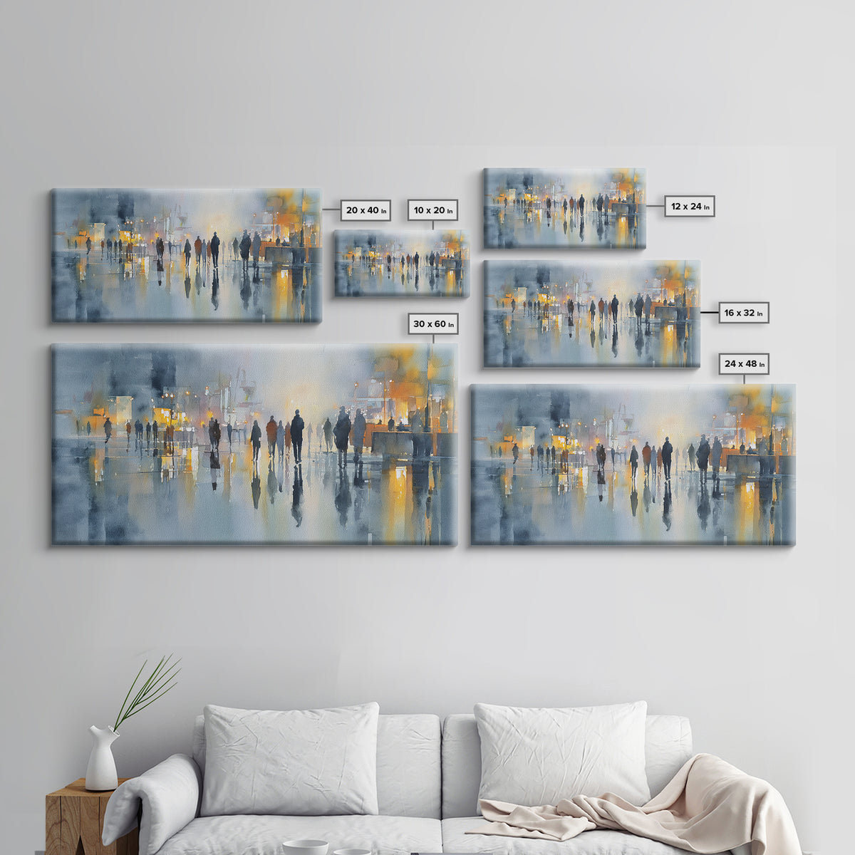 Moody City Scene Reflected Framed Canvas Print, Art, Neutral Decor, Living Room Decor, Fine Art, Art Prints, ART-2x1-30