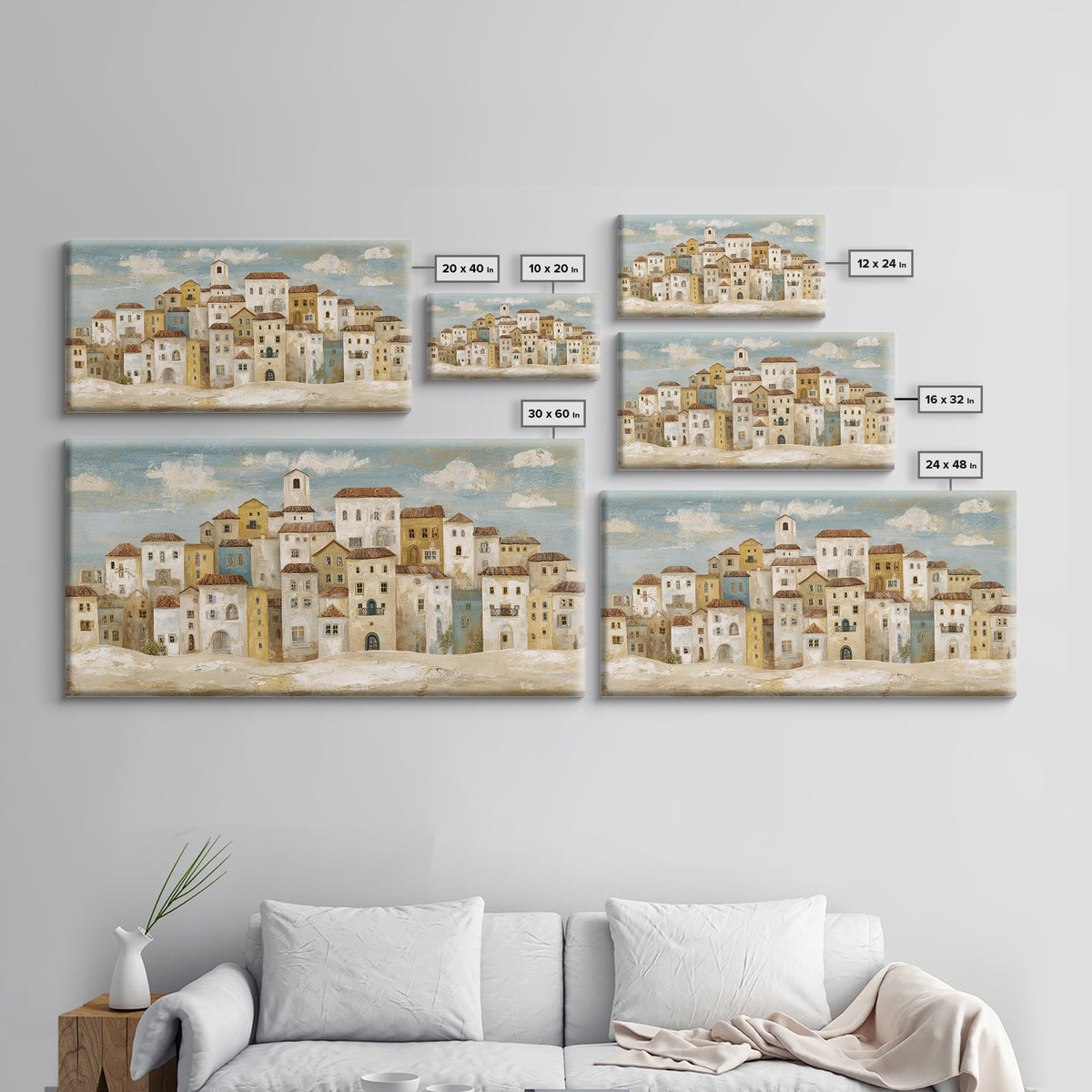 Naive Folk Art Village Framed Canvas Print, Art, Wall Art, Living Room Decor, Fine Art, Original Art, Art Nouveau, ART-2x1-40