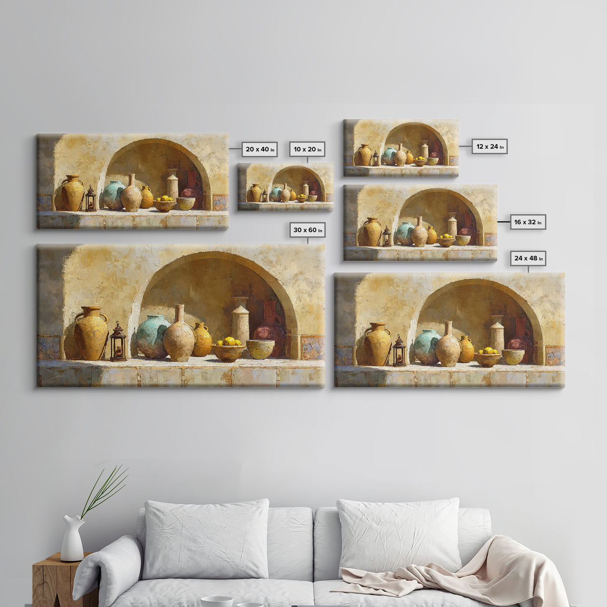 Architectural Archway in Warm Mediterranean Light Framed Canvas Print, Art, Home Decor, Living Room Decor, Fine Art, ART-2x1-42