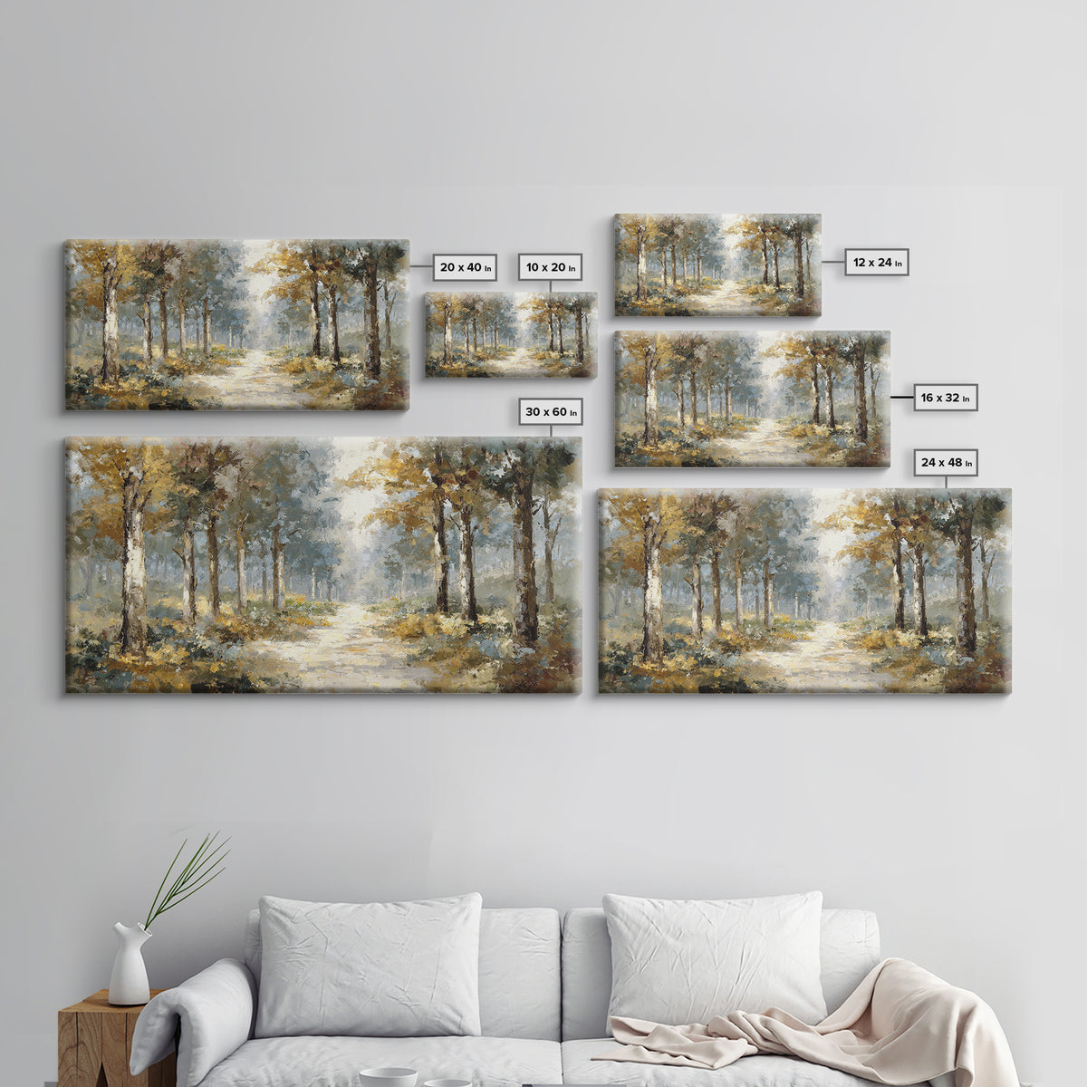 Woodland Path with Golden Autumn Atmosphere Framed Canvas Print, Art, Art Prints, Living Room Decor, Fine Art, ART-2x1-43