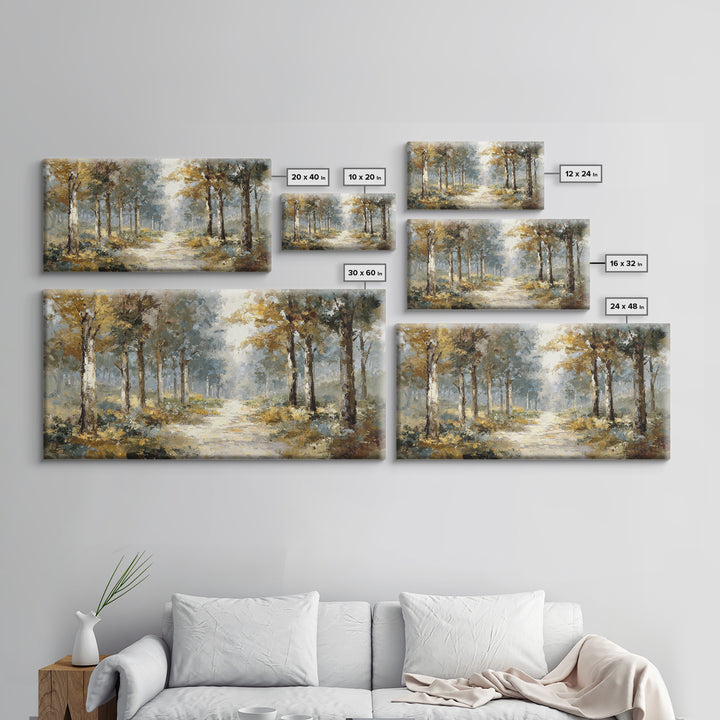 Woodland Path with Golden Autumn Atmosphere Framed Canvas Print, Art, Art Prints, Living Room Decor, Fine Art, ART-2x1-43