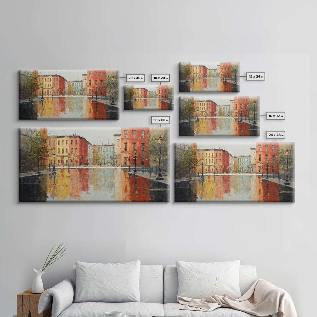 Moody City Scene Reflected Canvas Print, Art, Luxury Decor, Living Room Decor, Fine Art, Metal Wall Art, Art Commission, ART-2x1-54