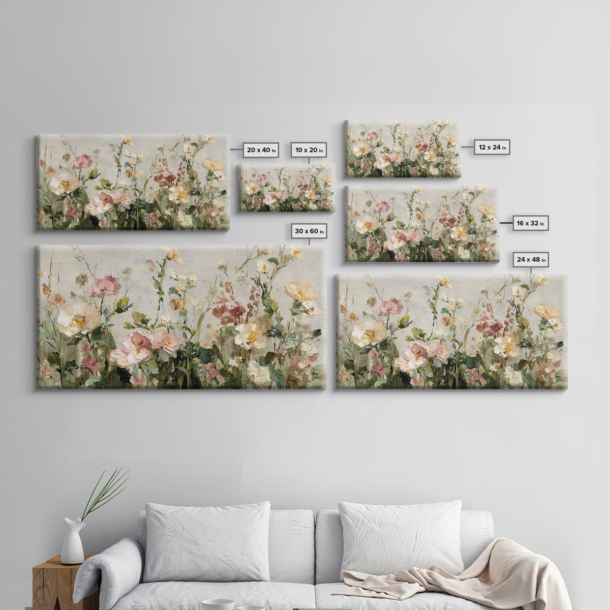 Painterly Meadow with Loose Impressionist Flowers Framed Canvas Print, Art, Canvas Art, Living Room Decor, Watercolor Art, ART-2x1-59