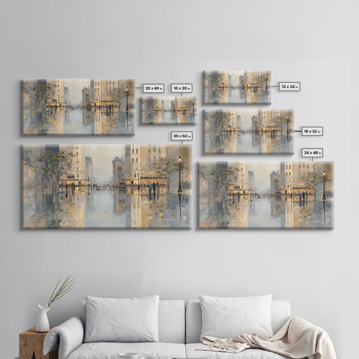 Moody City Scene Reflected Framed Canvas Print, Art, Neutral Decor, Living Room Decor, Fine Art, Art Prints, ART-2x1-6
