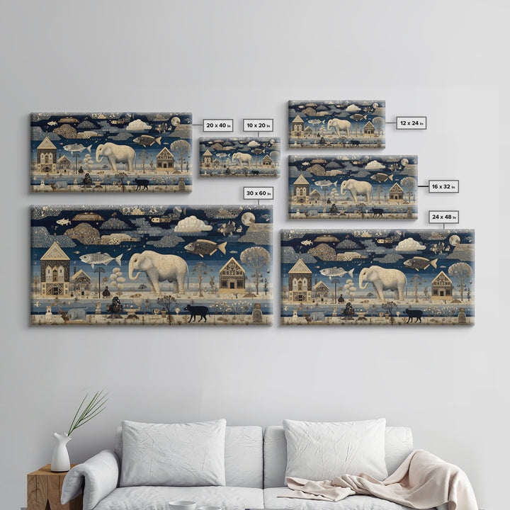 Naive Folk Art Village Canvas Print, Art, Wall Art Prints, Living Room Decor, Fine Art, Ai Art, Textured Wall Art, ART-2x1-64