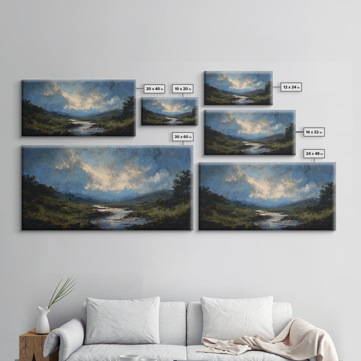 Classic Landscape with Winding River and Atmospheric Canvas Print, Art, Black Art, Living Room Decor, Fine Art, ART-2x1-71
