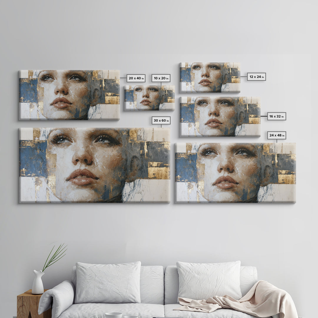 Expressive Portrait with Dramatic Light and Textured Framed Canvas Print, Art, Art Commission, Living Room Decor, Oil Painting, ART-2x1-72