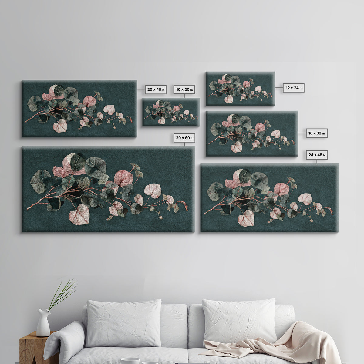 Minimal Botanical Ink Drawing on Handmade Paper Canvas Print, Art, Wall Art, Living Room Decor, Watercolor Art, ART-2x1-73