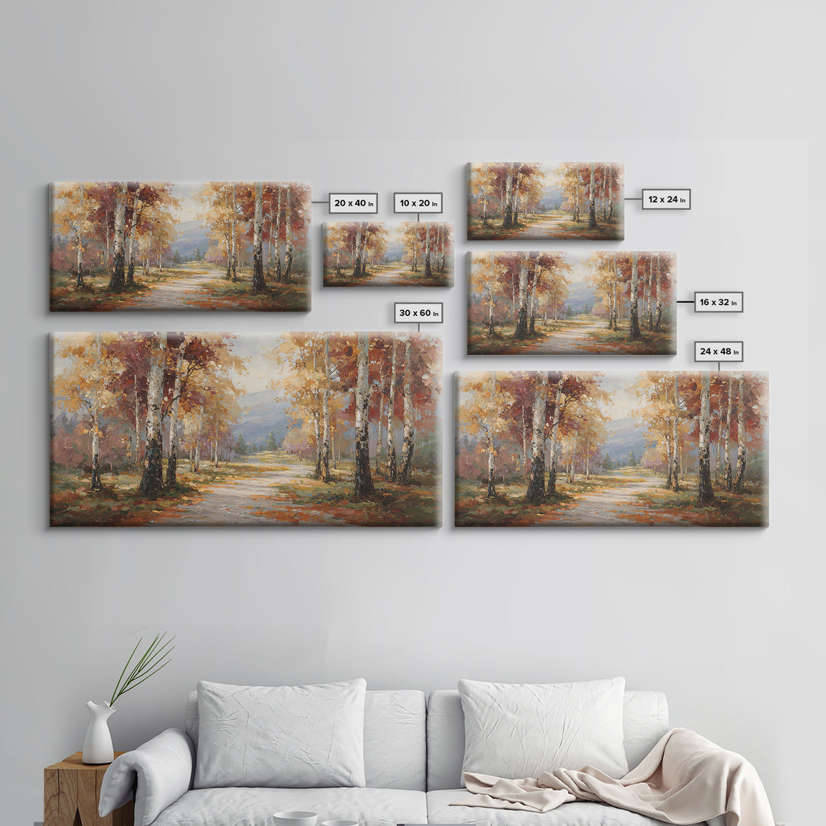 Woodland Path with Golden Autumn Atmosphere Framed Canvas Print, Art, Art Print, Living Room Decor, Fine Art, ART-2x1-91