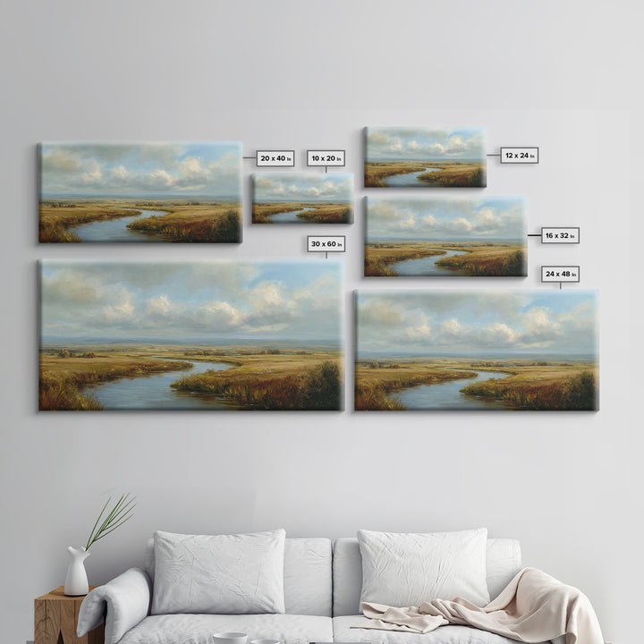 Classic Landscape with Winding River and Atmospheric Canvas Print, Art, Abstract Wall Art, Living Room Decor, ART-2x1-95