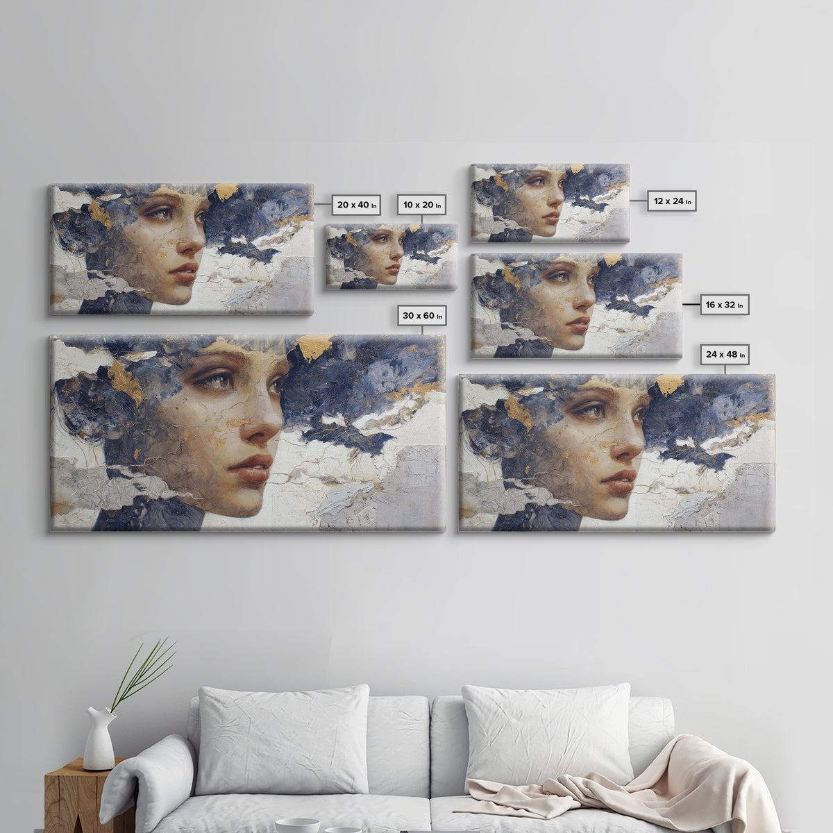 Expressive Portrait with Dramatic Light and Textured Framed Canvas Print, Art, Textured Wall Art, Living Room Decor, Fine Art, ART-2x1-96