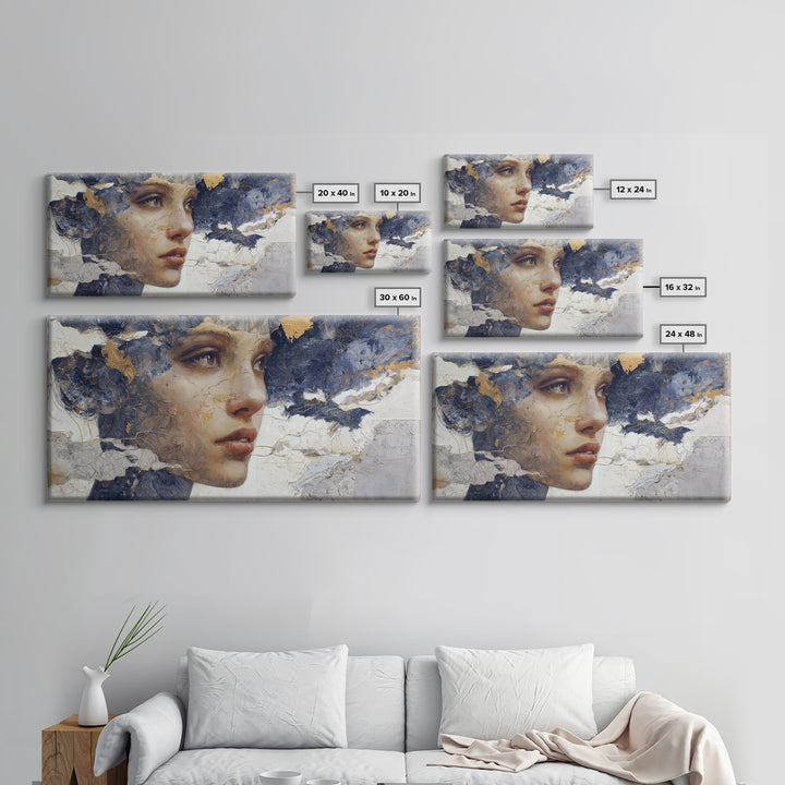 Expressive Portrait with Dramatic Light and Textured Framed Canvas Print, Art, Textured Wall Art, Living Room Decor, Fine Art, ART-2x1-96