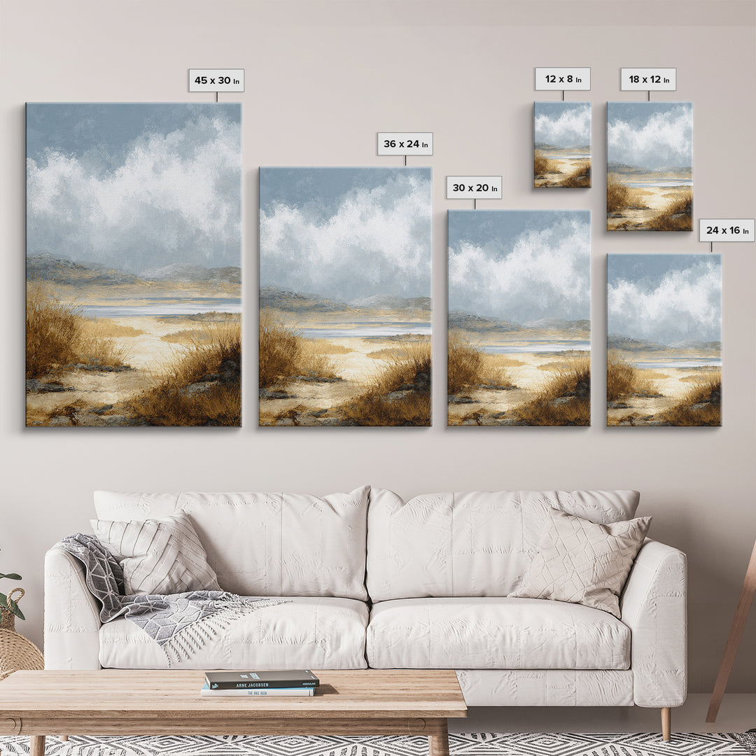 Quiet Mountain Scene Framed Canvas Print, Art, Boho Decor, Living Room Decor, Oil Painting, Printable Wall Art, ART-2x3-1