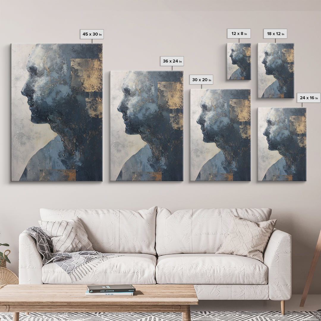 Expressive Portrait with Dramatic Light and Textured Framed Canvas Print, Art, Modern Decor, Living Room Decor, Fine Art, ART-2x3-12