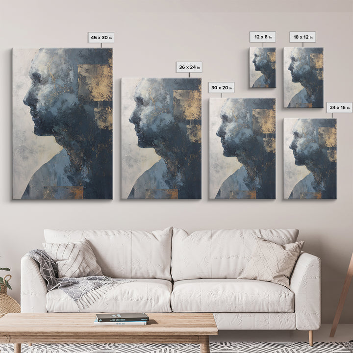 Expressive Portrait with Dramatic Light and Textured Framed Canvas Print, Art, Modern Decor, Living Room Decor, Fine Art, ART-2x3-12