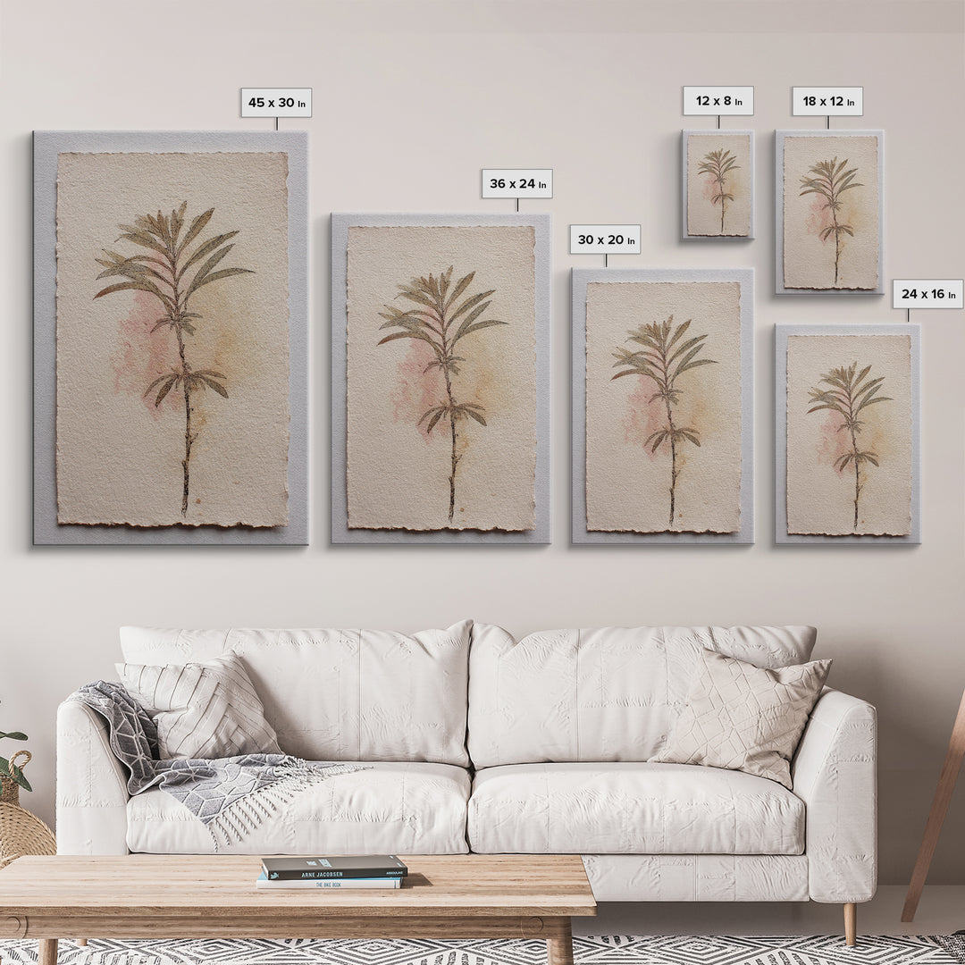 Minimal Botanical Ink Drawing on Handmade Paper Framed Canvas Print, Art, Room Decor, Living Room Decor, Fine Art, ART-2x3-13
