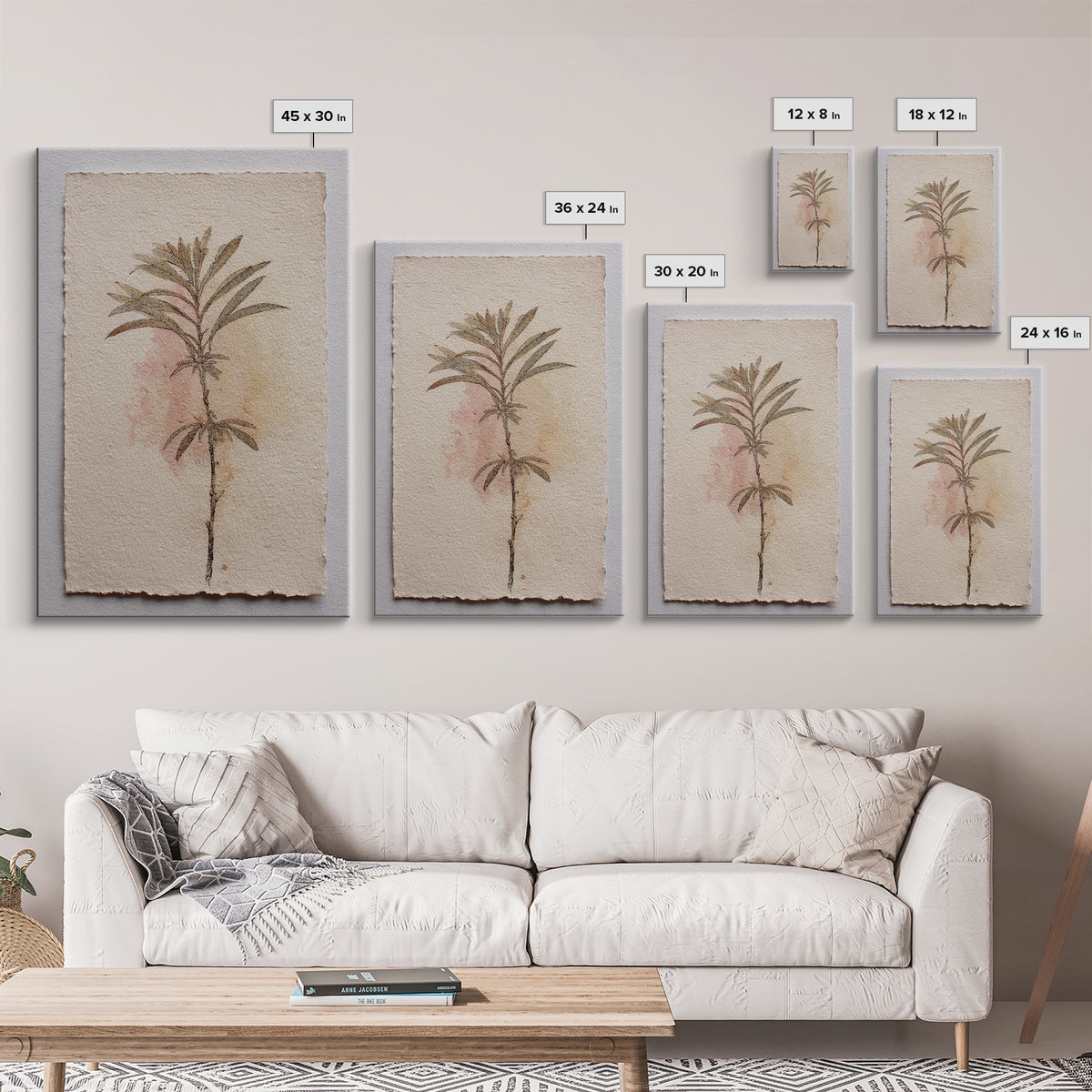 Minimal Botanical Ink Drawing on Handmade Paper Framed Canvas Print, Art, Room Decor, Living Room Decor, Fine Art, ART-2x3-13