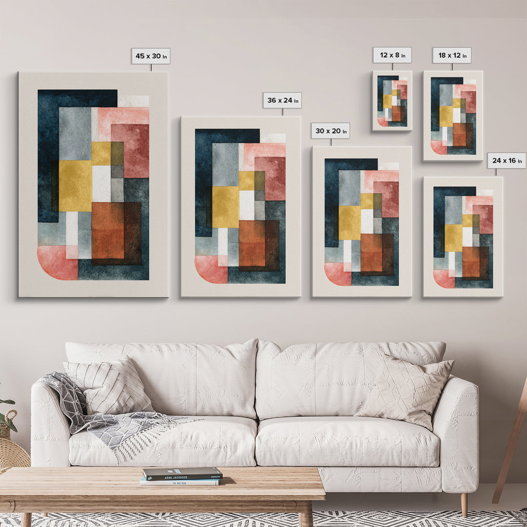 Geometric Color Study Framed Canvas Print, Art, Textured Painting, Living Room Decor, Fine Art, Digital Wall Art, ART-2x3-17