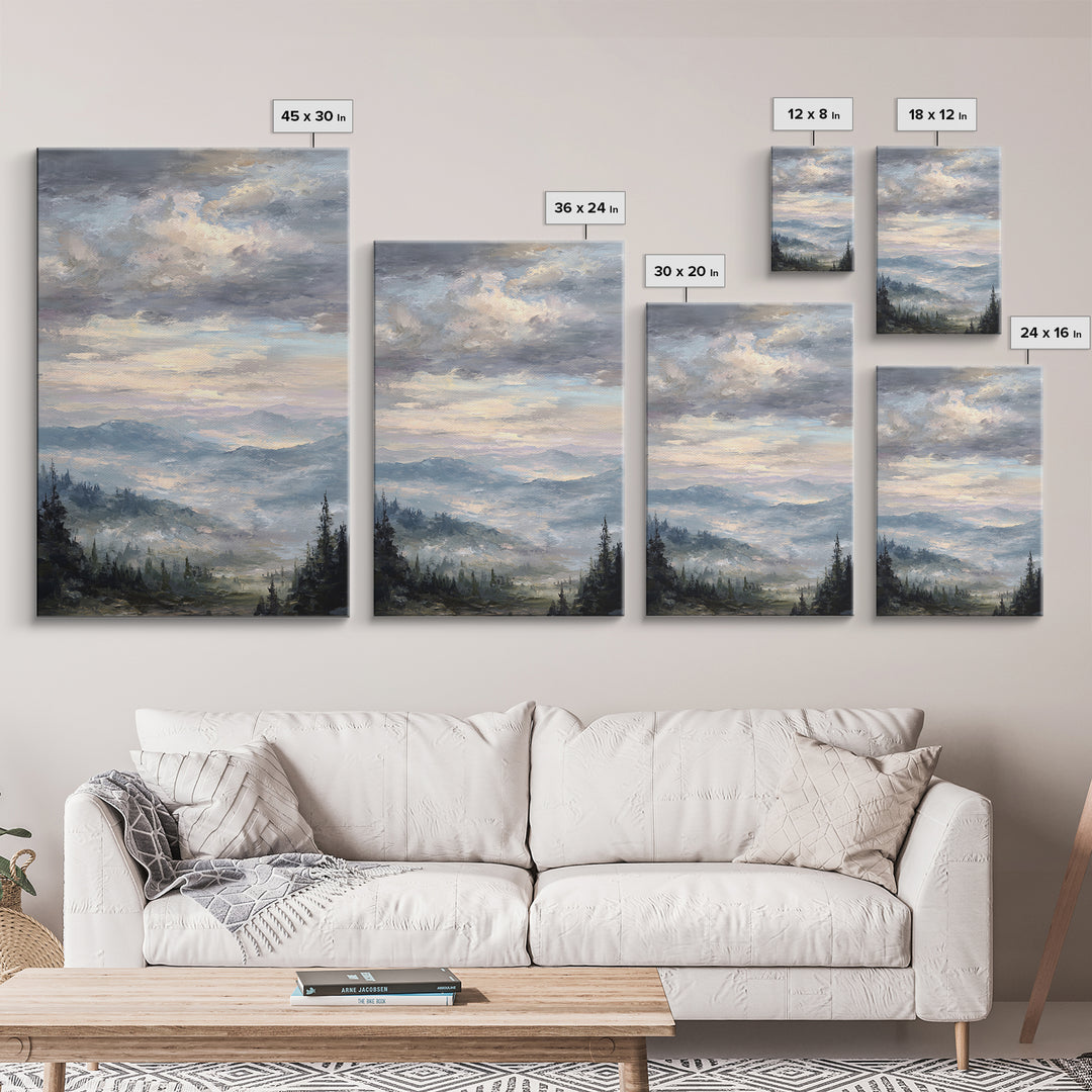 Quiet Mountain Scene Framed Canvas Print, Art, Boho Decor, Living Room Decor, Oil Painting, Printable Wall Art, ART-2x3-25