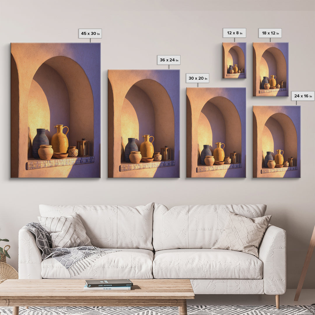 Architectural Archway in Warm Mediterranean Light Framed Canvas Print, Art, Gallery Decor, Living Room Decor, Fine Art, ART-2x3-30