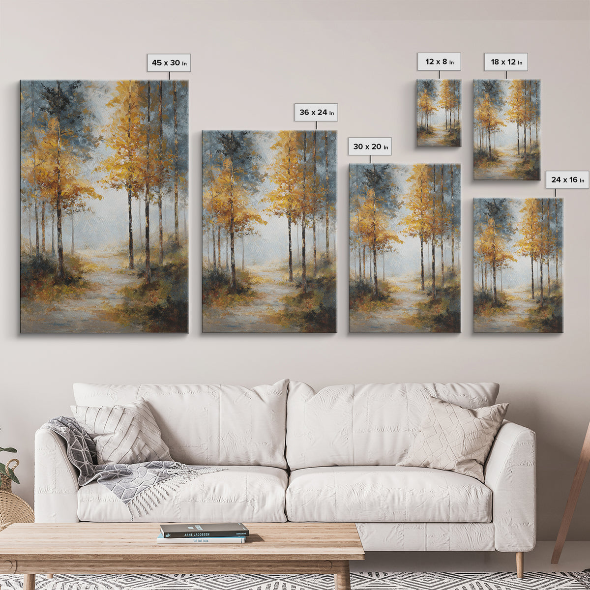 Woodland Path with Golden Autumn Atmosphere Canvas Print, Art, Printable Art, Living Room Decor, Fine Art, Statement Artwork, ART-2x3-31