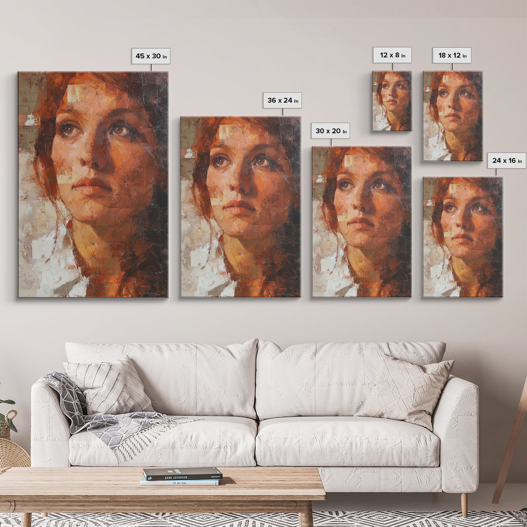 Expressive Portrait with Dramatic Light and Textured Framed Canvas Print, Art, Original Art, Living Room Decor, Fine Art, ART-2x3-36